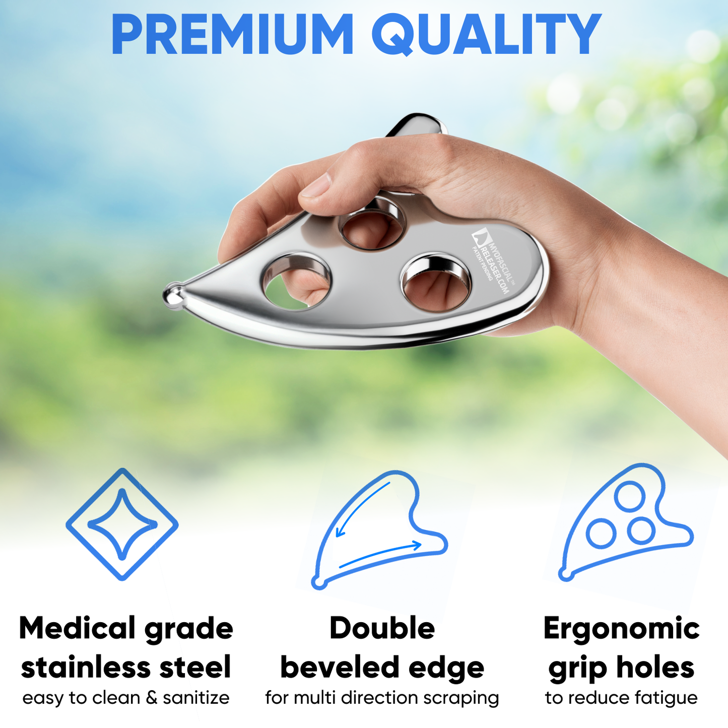 (The Original) Professional Muscle Scraper - Patented IASTM Massage Tool for Physical Therapy, GuaSha Tool for Body Myofascial Release - Medical Grade 304 Stainless Steel
